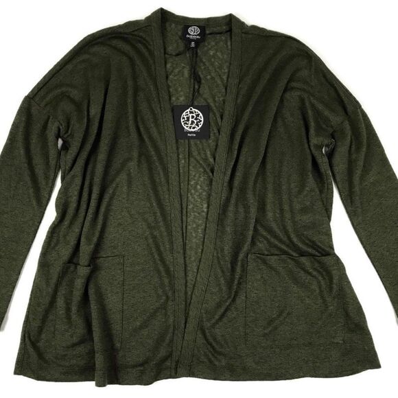 NEW Bobeau Cardigan Women's Small Petite Open Front Green Pockets Holiday - Picture 2 of 8